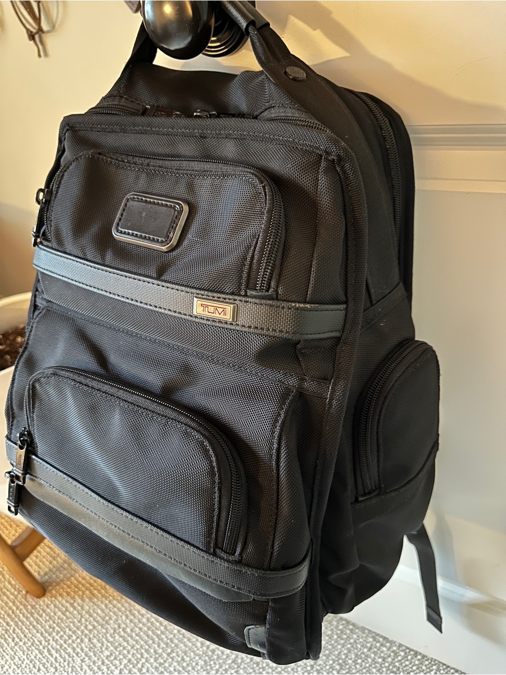 Tumi Black Men's Backpack with Subtle Gray Trim